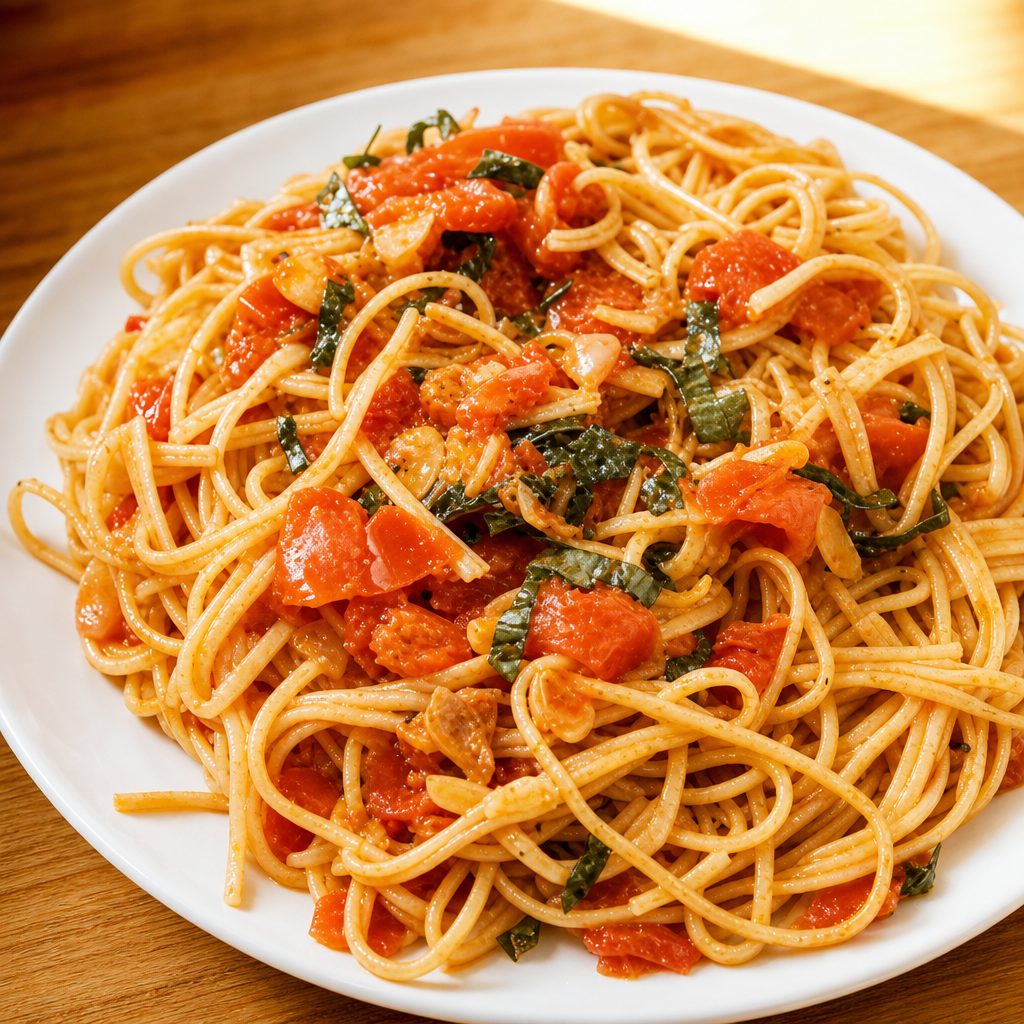 Almonds, Basil & Tomato Pasta.