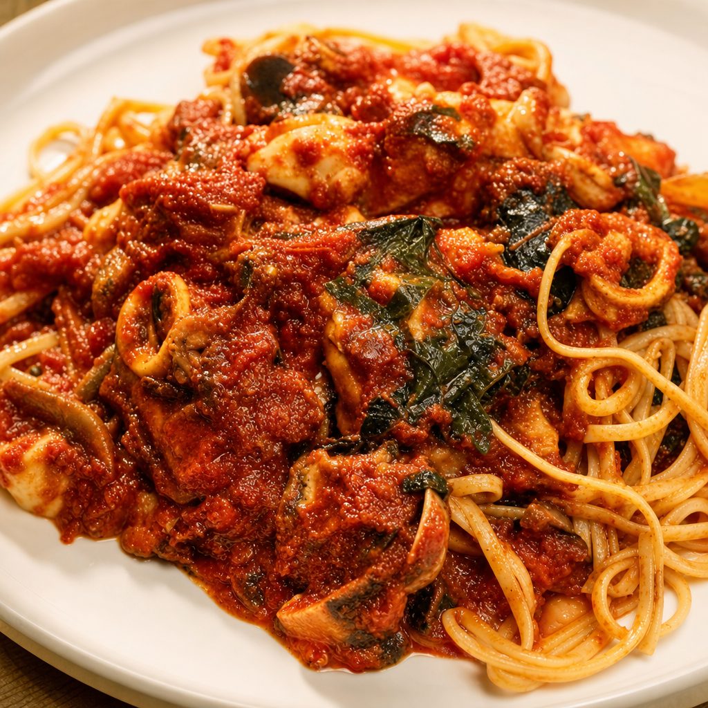 Zuppa Di Pesce Over Linguini.